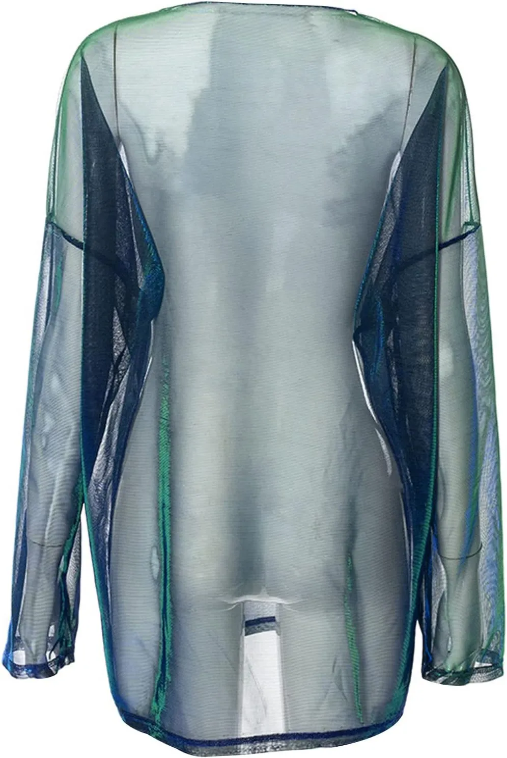 Women See-Thru Sparkly Cover Up Tops E-Girls Metallic Shiny Oversized Tee Shirts