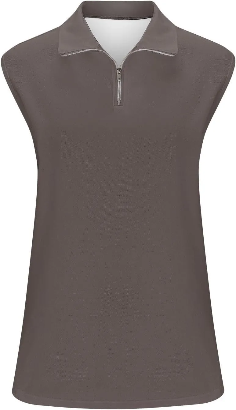 Women Sleeveless Golf Tennis Polo Shirts Zip Up Casual Summer Athletic Workout Tank Tops Breathable Mesh Quick Dry Sports Tee