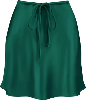 Women's Drawstring Satin Mini Skirt High Waisted Elegant Casual A-Line Flared Silk Short Skirts for Women