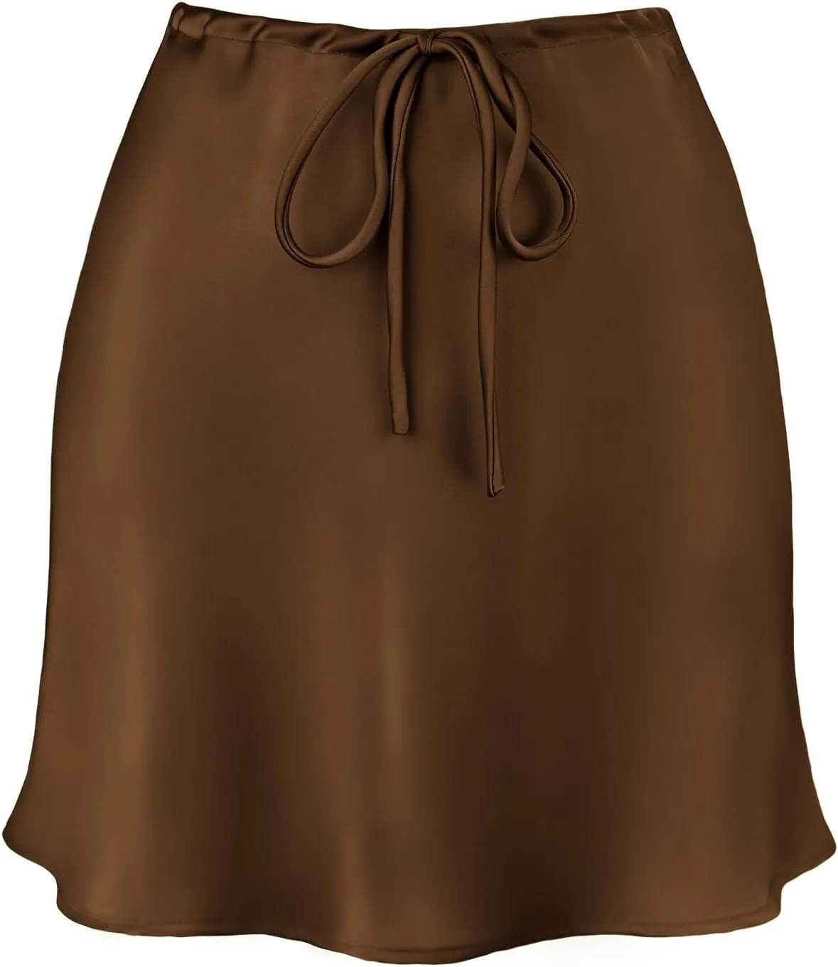 Women's Drawstring Satin Mini Skirt High Waisted Elegant Casual A-Line Flared Silk Short Skirts for Women