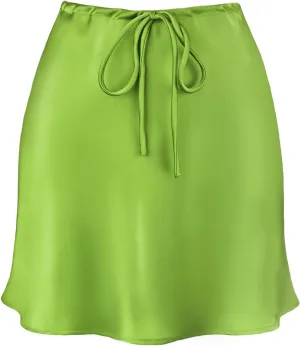 Women's Drawstring Satin Mini Skirt High Waisted Elegant Casual A-Line Flared Silk Short Skirts for Women