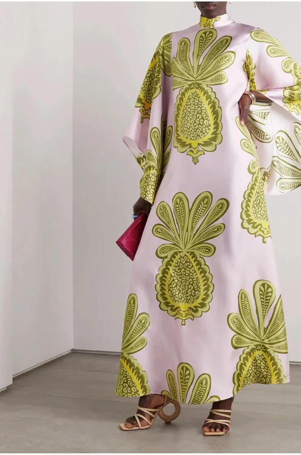 Womens Ethnic Boho Printed Pattern Batwing 3/4 Sleeve Maxi Dresses 2025 Summer Oversize Trendy Long Dress