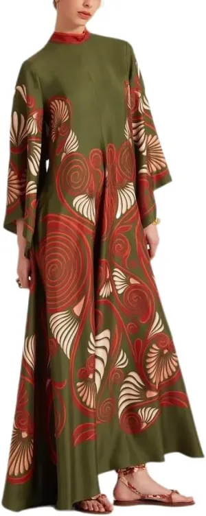 Womens Ethnic Boho Printed Pattern Batwing 3/4 Sleeve Maxi Dresses 2025 Summer Oversize Trendy Long Dress