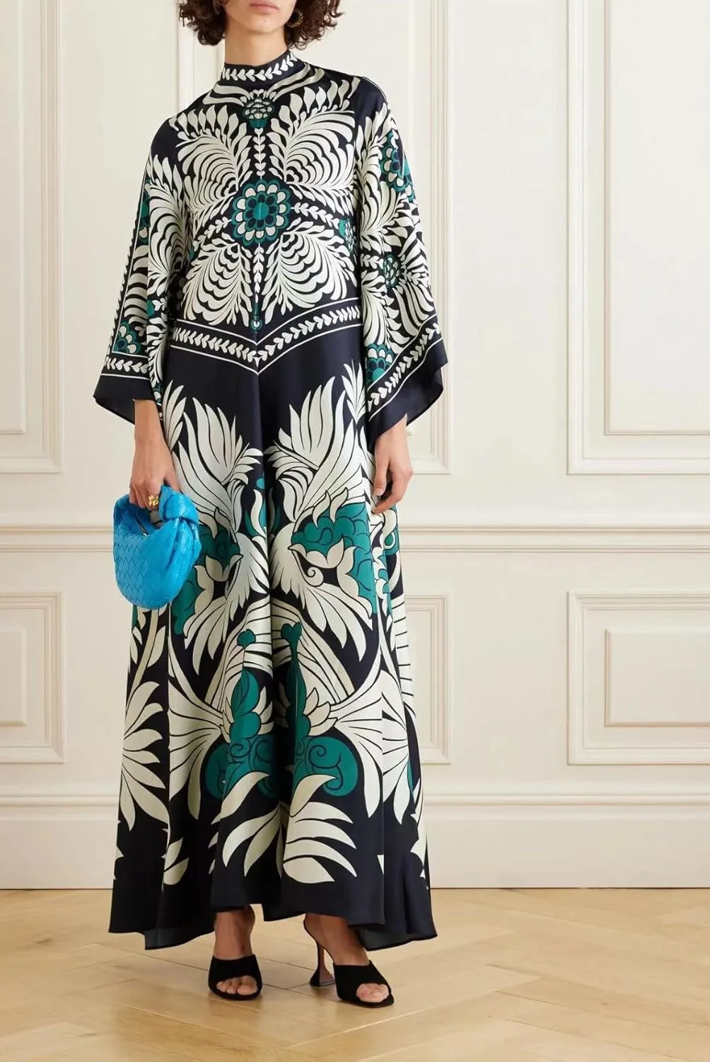 Womens Ethnic Boho Printed Pattern Batwing 3/4 Sleeve Maxi Dresses 2025 Summer Oversize Trendy Long Dress