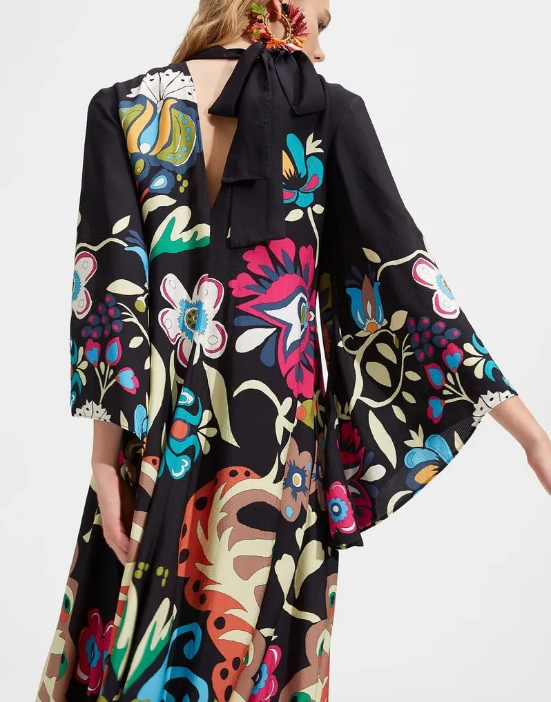 Womens Ethnic Boho Printed Pattern Batwing 3/4 Sleeve Maxi Dresses 2025 Summer Oversize Trendy Long Dress