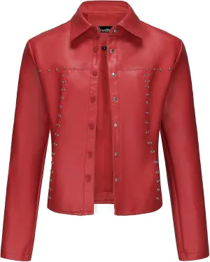 Women's Faux Leather Jacket Slim Fit Trendy Lapel PU Cropped Coat Moto Biker Outfits