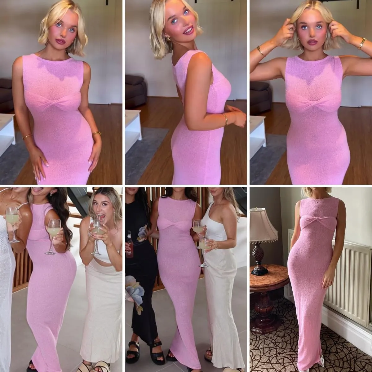 Women's Mesh Knitted Twist Knot Sleeveless Bodycon Dress Sexy See Through Crochet Maxi Long Dress Beach Bikini Cover Ups