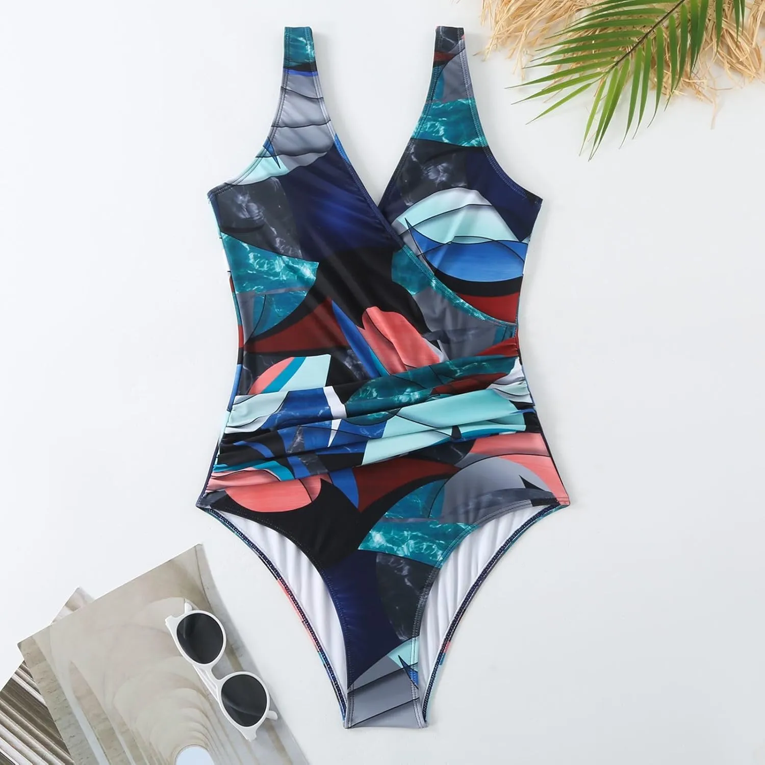 Women's One Piece Swimsuit with Cover up Set Beach Wrap Skirt Retro Floral Print Bathing Suit for Women Tummy Control