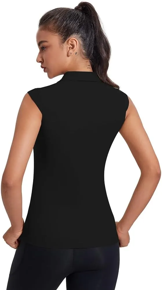 Women's Sleeveless Golf Polo Shirts UPF 50  1/4 Zip Tennis Tank Tops Quick Dry Outdoor Athletic Shirt