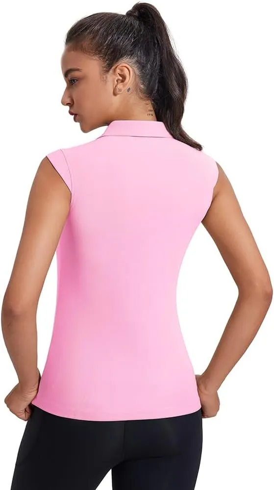 Women's Sleeveless Golf Polo Shirts UPF 50  1/4 Zip Tennis Tank Tops Quick Dry Outdoor Athletic Shirt