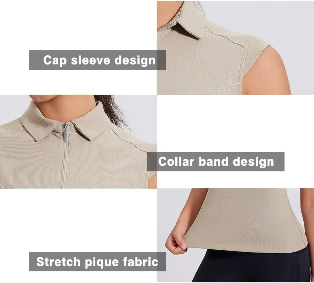 Women's Sleeveless Golf Polo Shirts UPF 50  1/4 Zip Tennis Tank Tops Quick Dry Outdoor Athletic Shirt