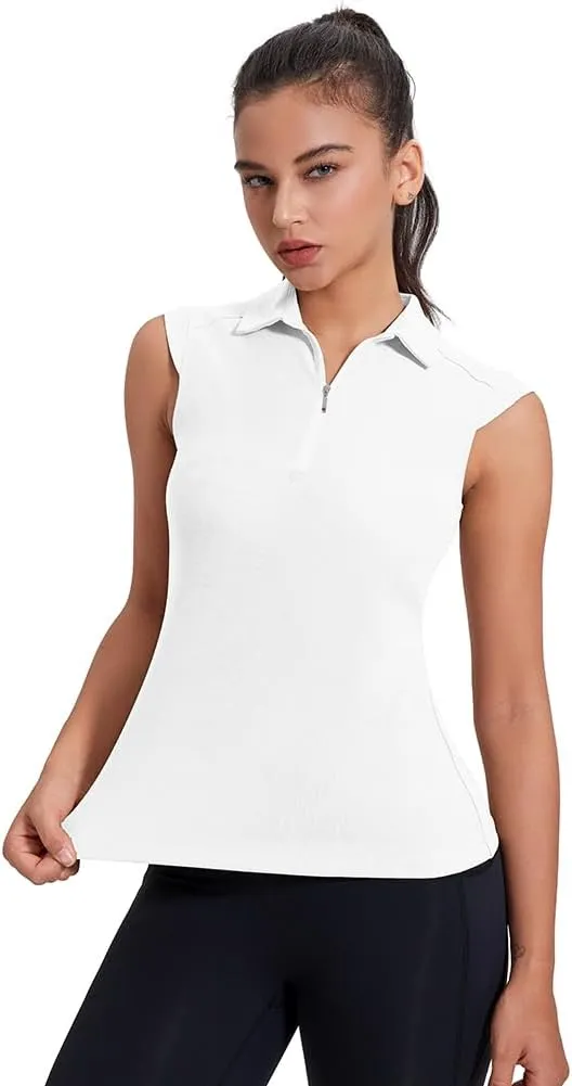 Women's Sleeveless Golf Polo Shirts UPF 50  1/4 Zip Tennis Tank Tops Quick Dry Outdoor Athletic Shirt