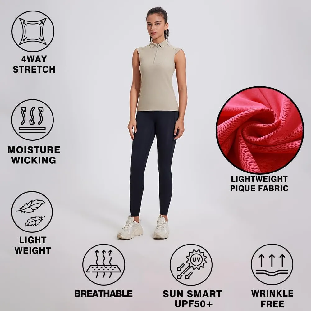 Women's Sleeveless Golf Polo Shirts UPF 50  1/4 Zip Tennis Tank Tops Quick Dry Outdoor Athletic Shirt
