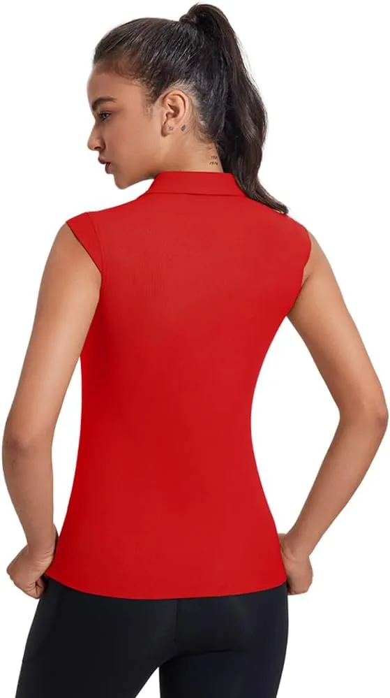 Women's Sleeveless Golf Polo Shirts UPF 50  1/4 Zip Tennis Tank Tops Quick Dry Outdoor Athletic Shirt
