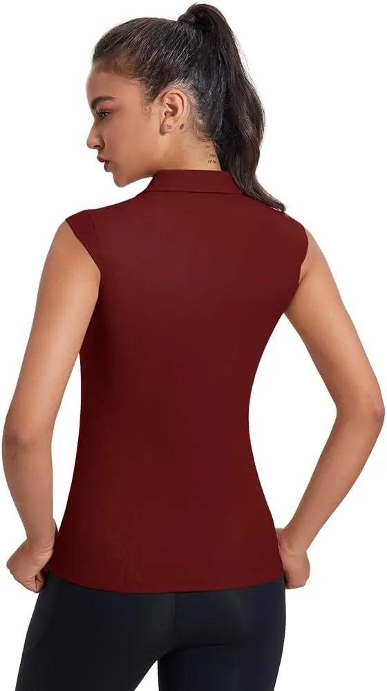 Women's Sleeveless Golf Polo Shirts UPF 50  1/4 Zip Tennis Tank Tops Quick Dry Outdoor Athletic Shirt