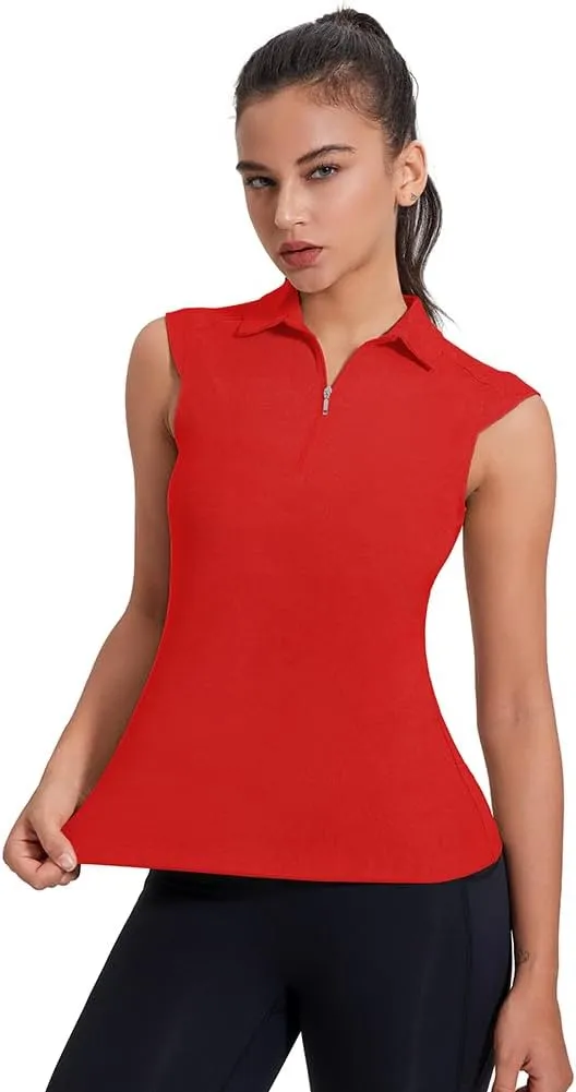 Women's Sleeveless Golf Polo Shirts UPF 50  1/4 Zip Tennis Tank Tops Quick Dry Outdoor Athletic Shirt
