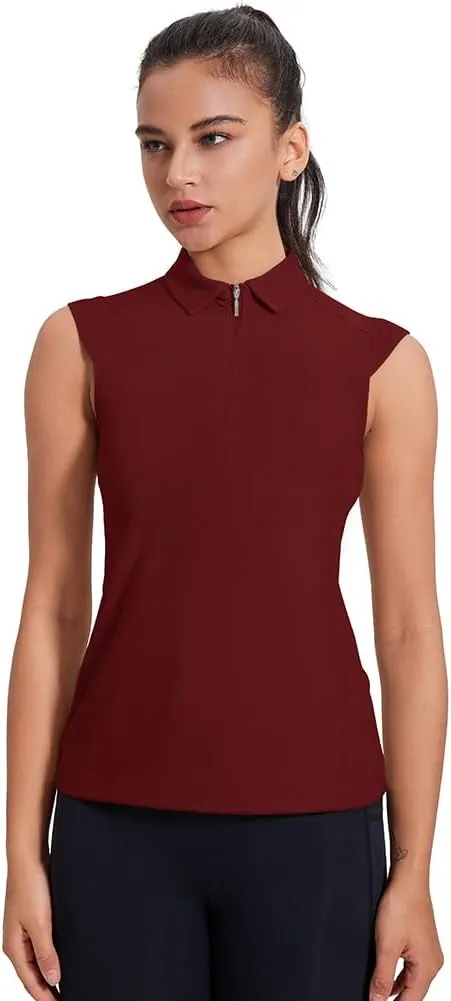 Women's Sleeveless Golf Polo Shirts UPF 50  1/4 Zip Tennis Tank Tops Quick Dry Outdoor Athletic Shirt