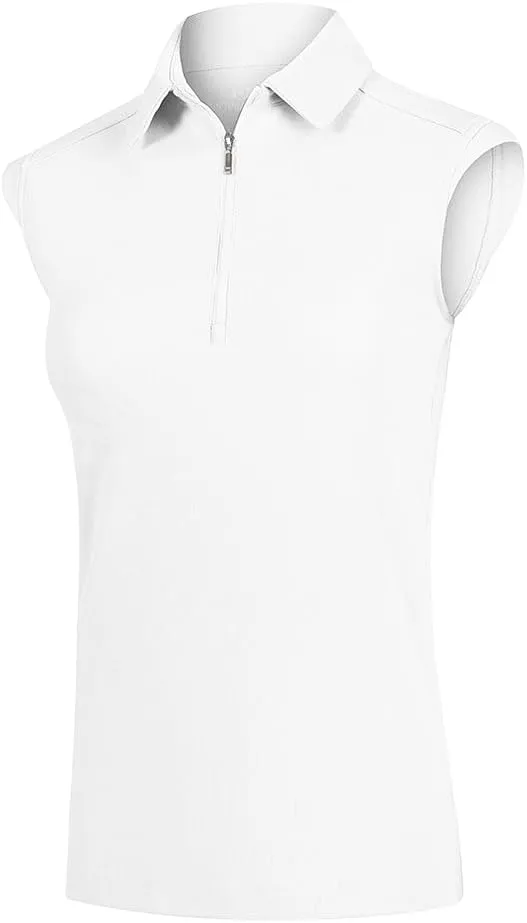 Women's Sleeveless Golf Polo Shirts UPF 50  1/4 Zip Tennis Tank Tops Quick Dry Outdoor Athletic Shirt