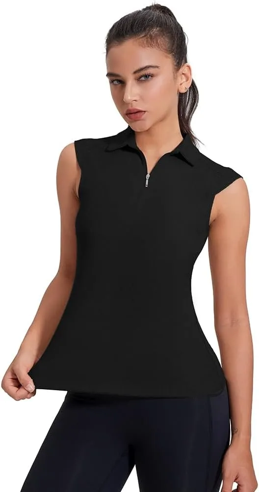 Women's Sleeveless Golf Polo Shirts UPF 50  1/4 Zip Tennis Tank Tops Quick Dry Outdoor Athletic Shirt