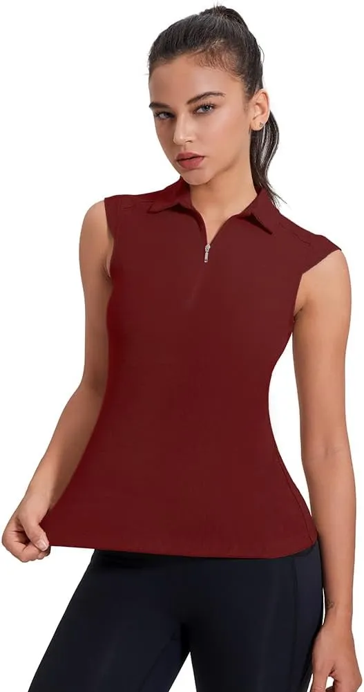 Women's Sleeveless Golf Polo Shirts UPF 50  1/4 Zip Tennis Tank Tops Quick Dry Outdoor Athletic Shirt