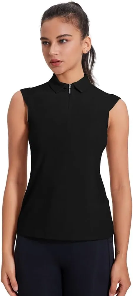 Women's Sleeveless Golf Polo Shirts UPF 50  1/4 Zip Tennis Tank Tops Quick Dry Outdoor Athletic Shirt