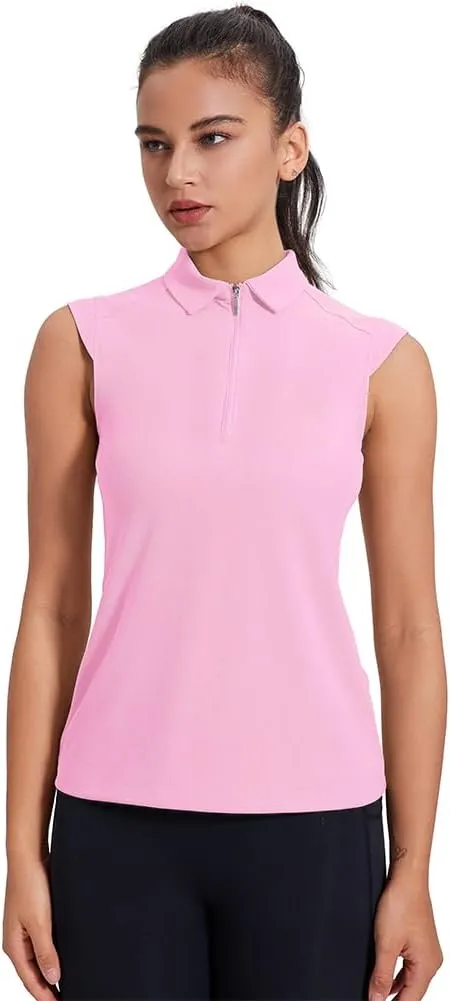 Women's Sleeveless Golf Polo Shirts UPF 50  1/4 Zip Tennis Tank Tops Quick Dry Outdoor Athletic Shirt