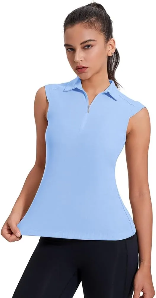 Women's Sleeveless Golf Polo Shirts UPF 50  1/4 Zip Tennis Tank Tops Quick Dry Outdoor Athletic Shirt