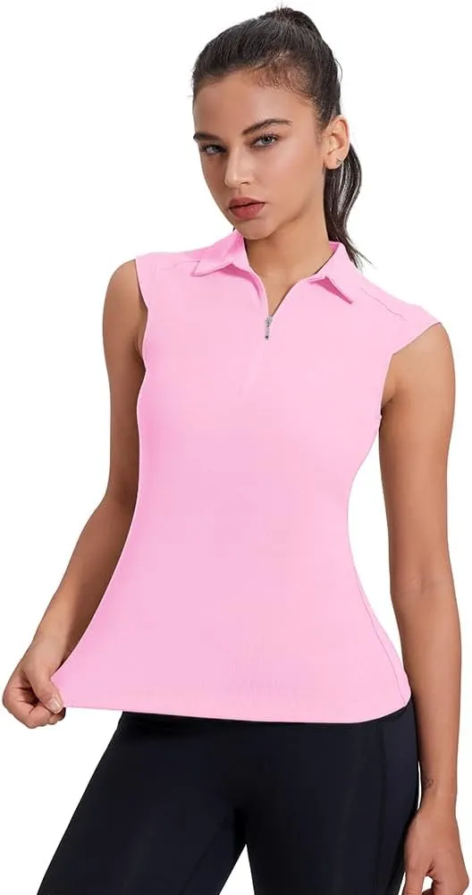 Women's Sleeveless Golf Polo Shirts UPF 50  1/4 Zip Tennis Tank Tops Quick Dry Outdoor Athletic Shirt