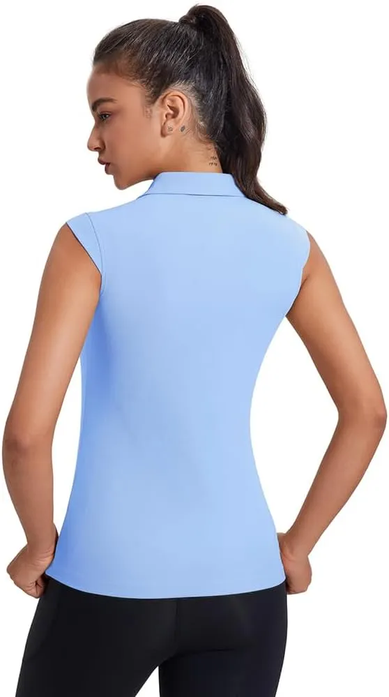 Women's Sleeveless Golf Polo Shirts UPF 50  1/4 Zip Tennis Tank Tops Quick Dry Outdoor Athletic Shirt