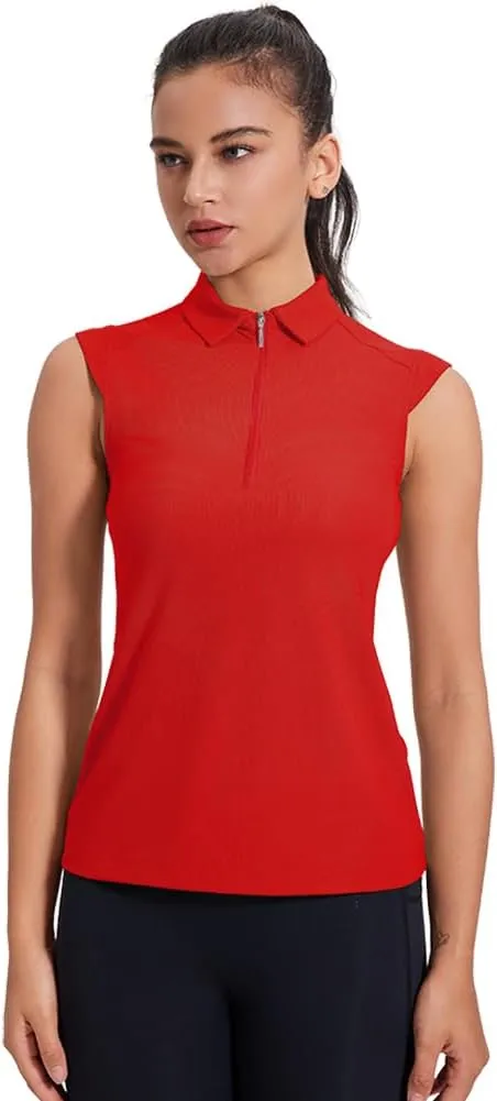 Women's Sleeveless Golf Polo Shirts UPF 50  1/4 Zip Tennis Tank Tops Quick Dry Outdoor Athletic Shirt