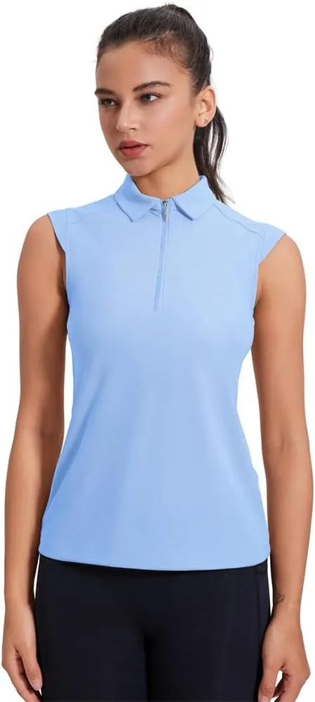 Women's Sleeveless Golf Polo Shirts UPF 50  1/4 Zip Tennis Tank Tops Quick Dry Outdoor Athletic Shirt