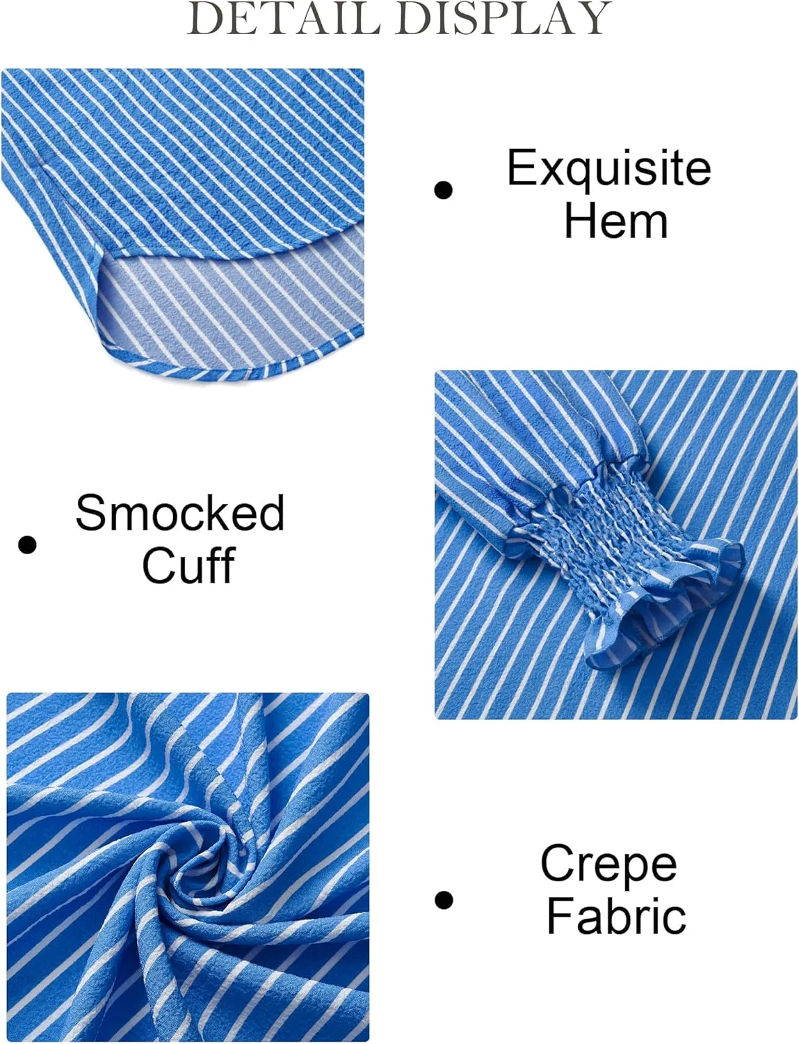 Women's Striped Button Down Shirts Long Sleeve Smocked Cuffed Oversized Boyfriend Blouses Collared Work No Pockets Tops