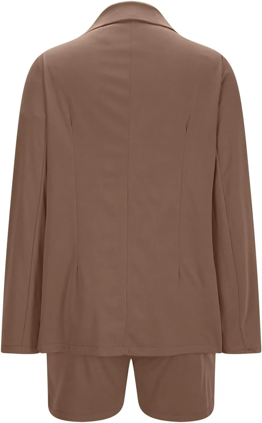 Women's Suits 2 Piece Business Casual Short Set Long Sleeve Button Blazer Jacket and Shorts Dressy Work Matching Outfits