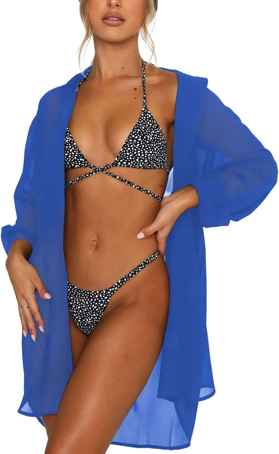 Women's Swimsuit Beach Cover Up Loose V-Neck Button Down Bikini Bathing Suit