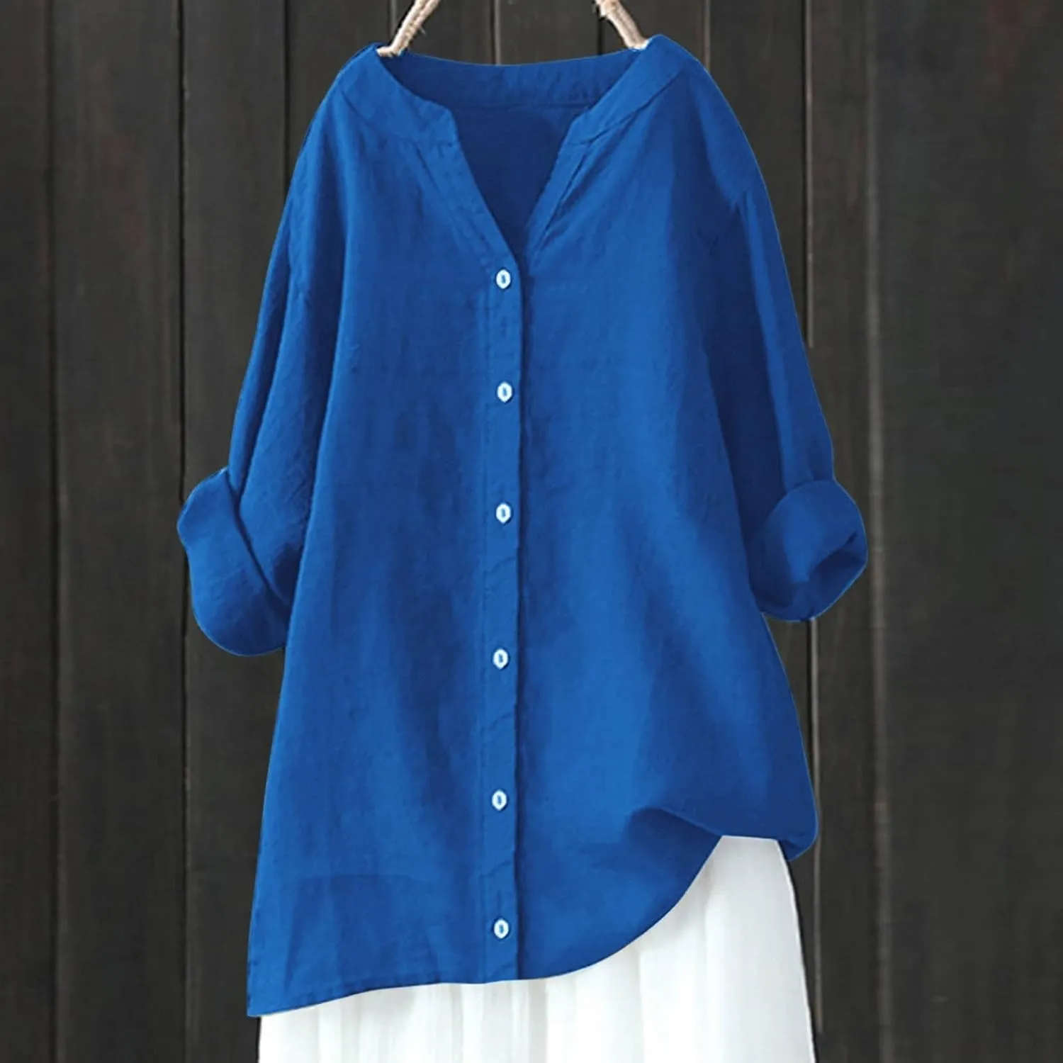Womens Tops 2025 Long Sleeve Oversized Button Down Blouse Tops Cotton Linen Tunic Tees Airplane Travel Outfits