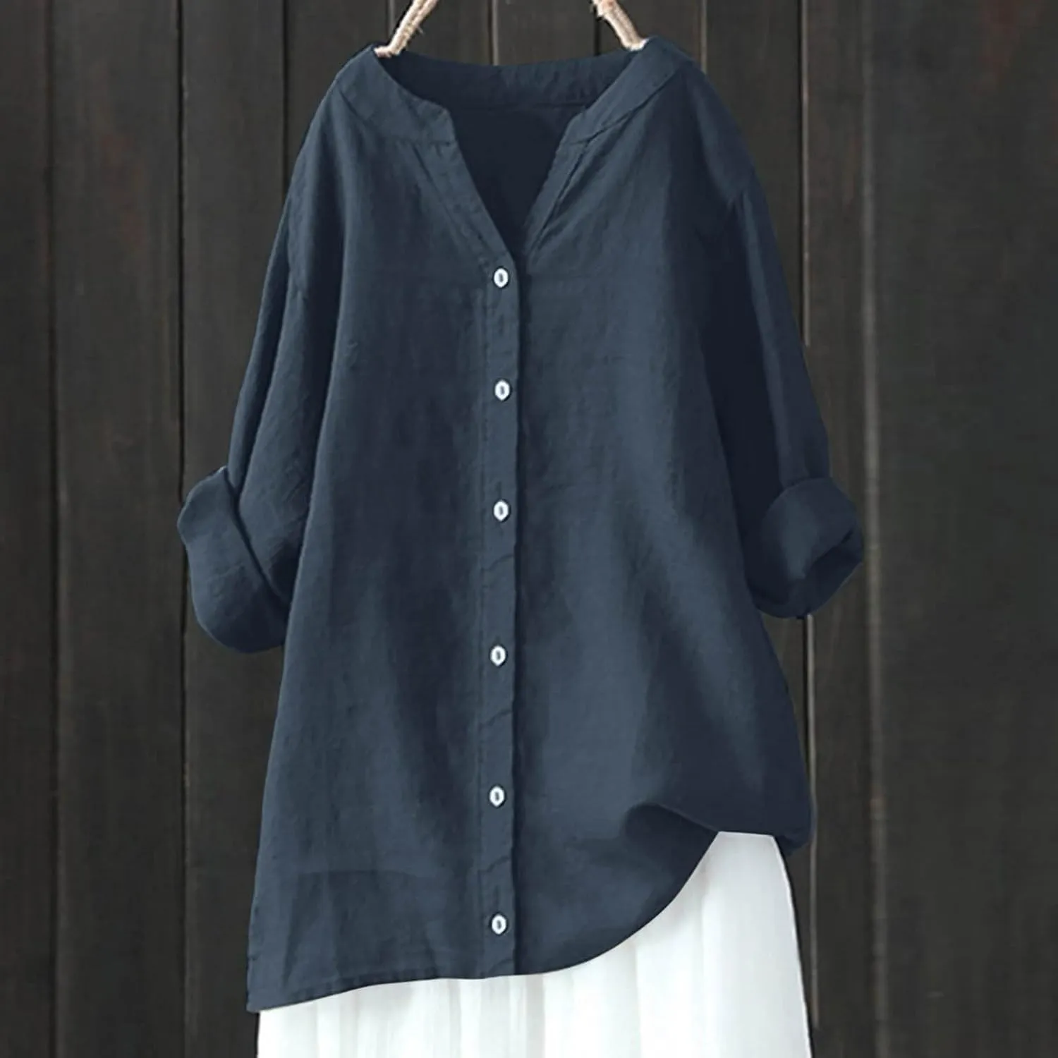 Womens Tops 2025 Long Sleeve Oversized Button Down Blouse Tops Cotton Linen Tunic Tees Airplane Travel Outfits