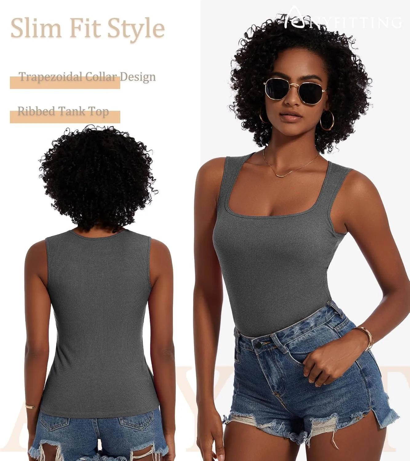 Womne Ribbed Tank Top with Sewn in Built in Bra Cup Sleevless Form Fitting Push Up Padded Bra Cami Shirt Basic Knit Tee S-3XL