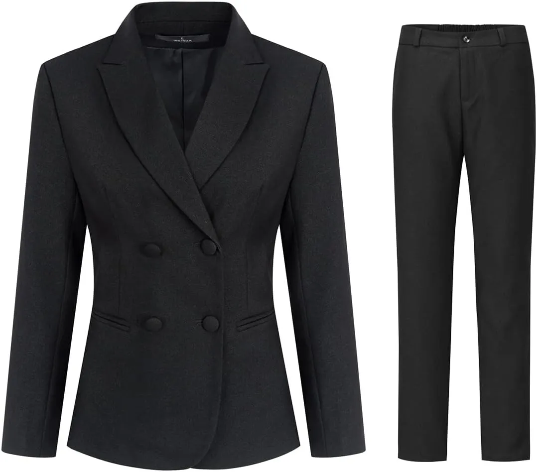 YYNUDA Women's Business Suit Set Double Breasted 2 Piece Office Work Blazer Pantsuit