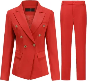 YYNUDA Women's Business Suit Set Double Breasted 2 Piece Office Work Blazer Pantsuit