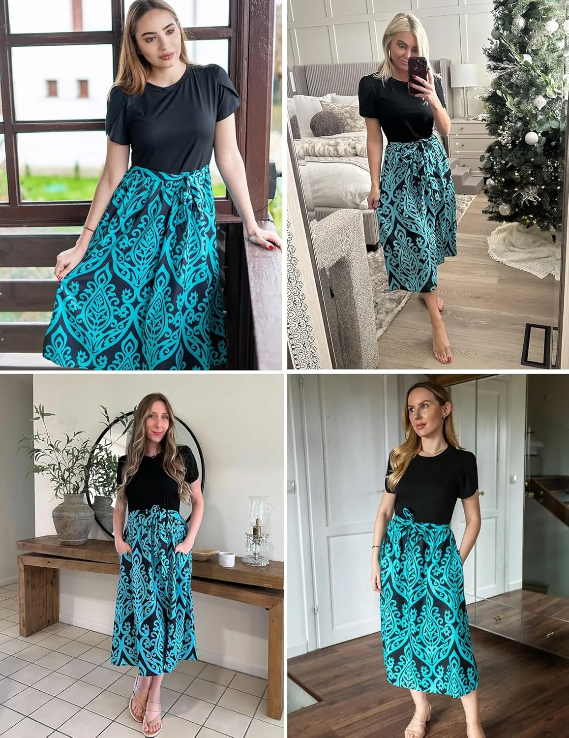 Zeagoo Womens Midi Dress Summer Short Sleeve Dress with Pockets 2025 Casual Floral T-Shirt Dress Flowy Beach Sundress